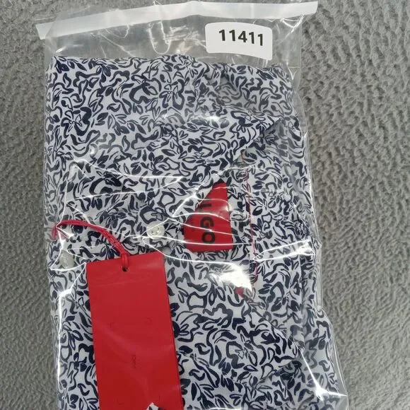 Hugo Boss Shirt Mens Small White Blue Floral Abstract Graphic Print‎ Viscose